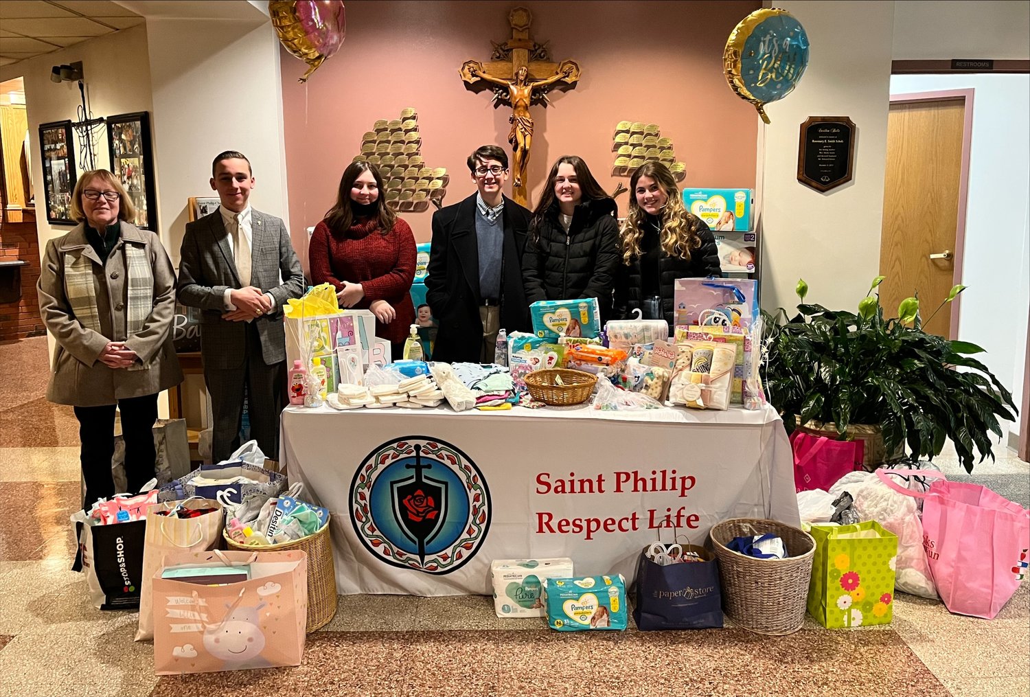 The school and parish communities came together over the weekend to collect baby gifts that will be donated to the Mother of Life Center to help pregnant women.